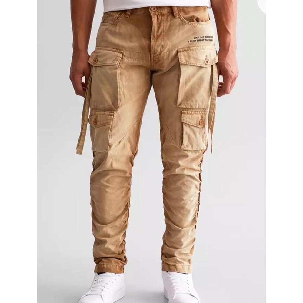 Cult of Individuality Rocker Cargo Pants Tan Washed Slim Fit 34x31 623B7-RC60D